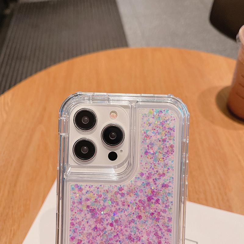For IPhone14 Promax Mobile Phone Case Three-in-one Luminous Glitter Glue Anti-fall and Shock-proof