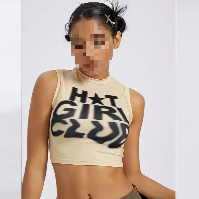 Europejski i amerykański retro Y2K top crop bez rękawów z nadrukiem literowym high street sexy hot girl na lato