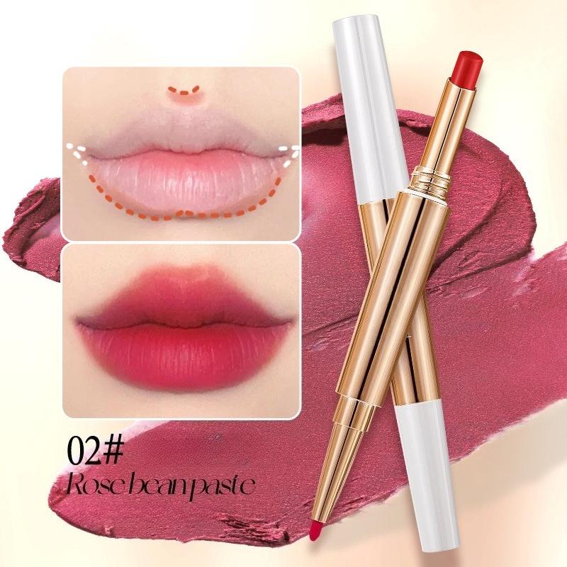 Růžový esenciální olej Dvojhlavá rtěnka Bez blednutí barvy Nelepí se na hrnek Tužka na rty Sametově matná Pro světlou pleť Kosmetika pro růžové rty