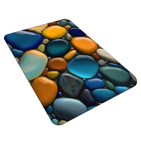 3D Optical Illusion Rug Pebble Stone Visual Illusion Doormat Non-Slip Water Absorbent Floor Mat for Bathroom Bedroom Living Room Entrance Decor