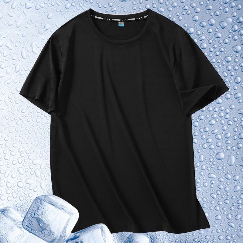Camiseta Masculina Plus Size de Seda Gelada de Secagem Rápida - Manga Curta, Top de Verão para Fitness
