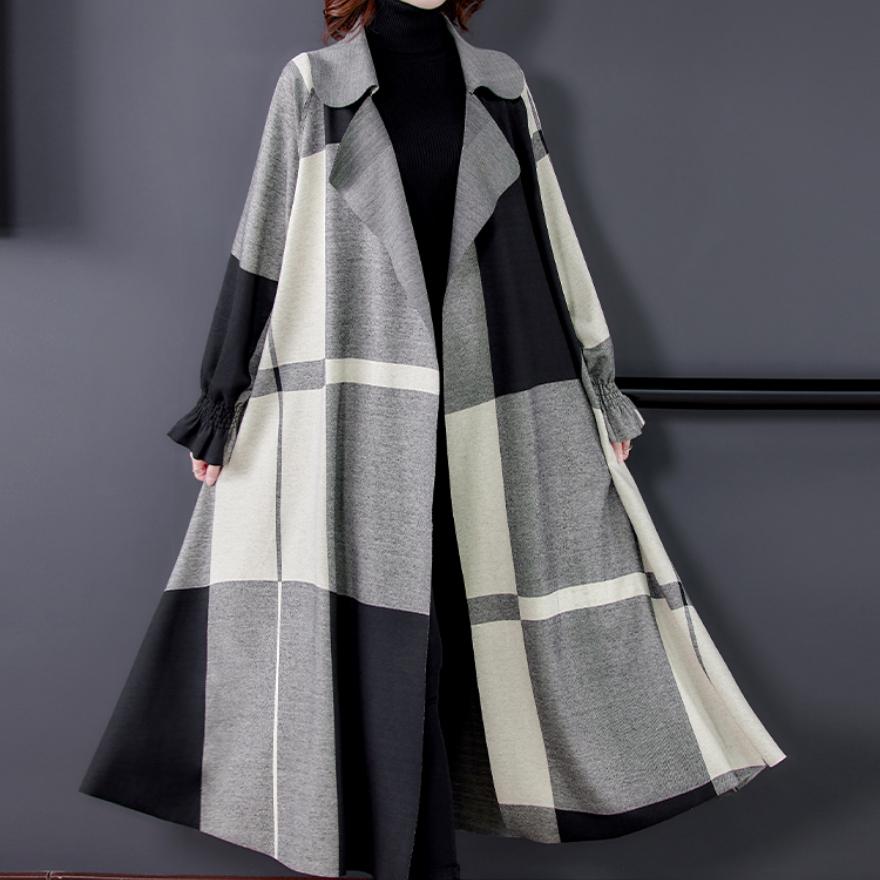 Φθινόπωρο Χειμώνας Γυναικείο Αδιάβροχο Μακρύ Παλτό Γυναικείο Παλτό Ανοιχτό Πλεκτό Καρό Παλτό