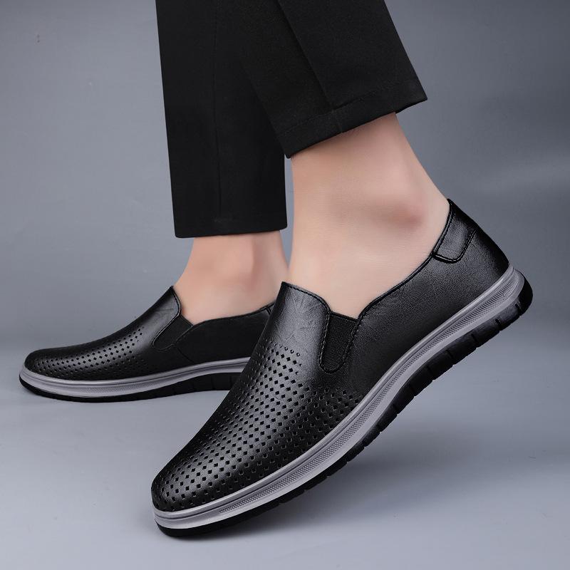 Summer new leather soft-soled leather shoes hollow breathable casual shoes lightweight outdoor lazy shoes 38