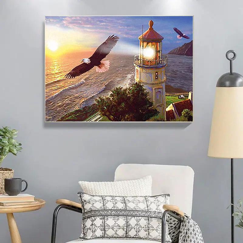 

5D DIY Алмазная картина Орел и Маяк Набор для вышивки крестом Мозаика Алмазная вышивка Роза Полный круглый/квадратный дрель Украшение дома Round 30x40cm