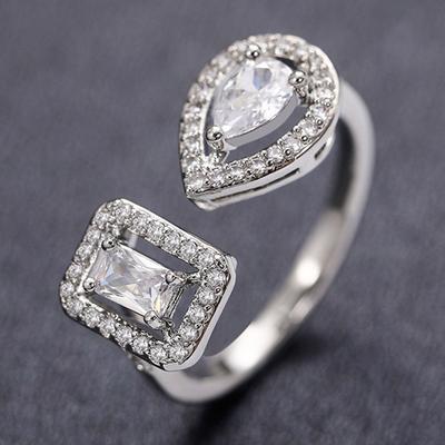 Export Jewelry, Exquisite Geometric Water Drop Square Zir*****Pen Ring, Light Luxury Niche Ring