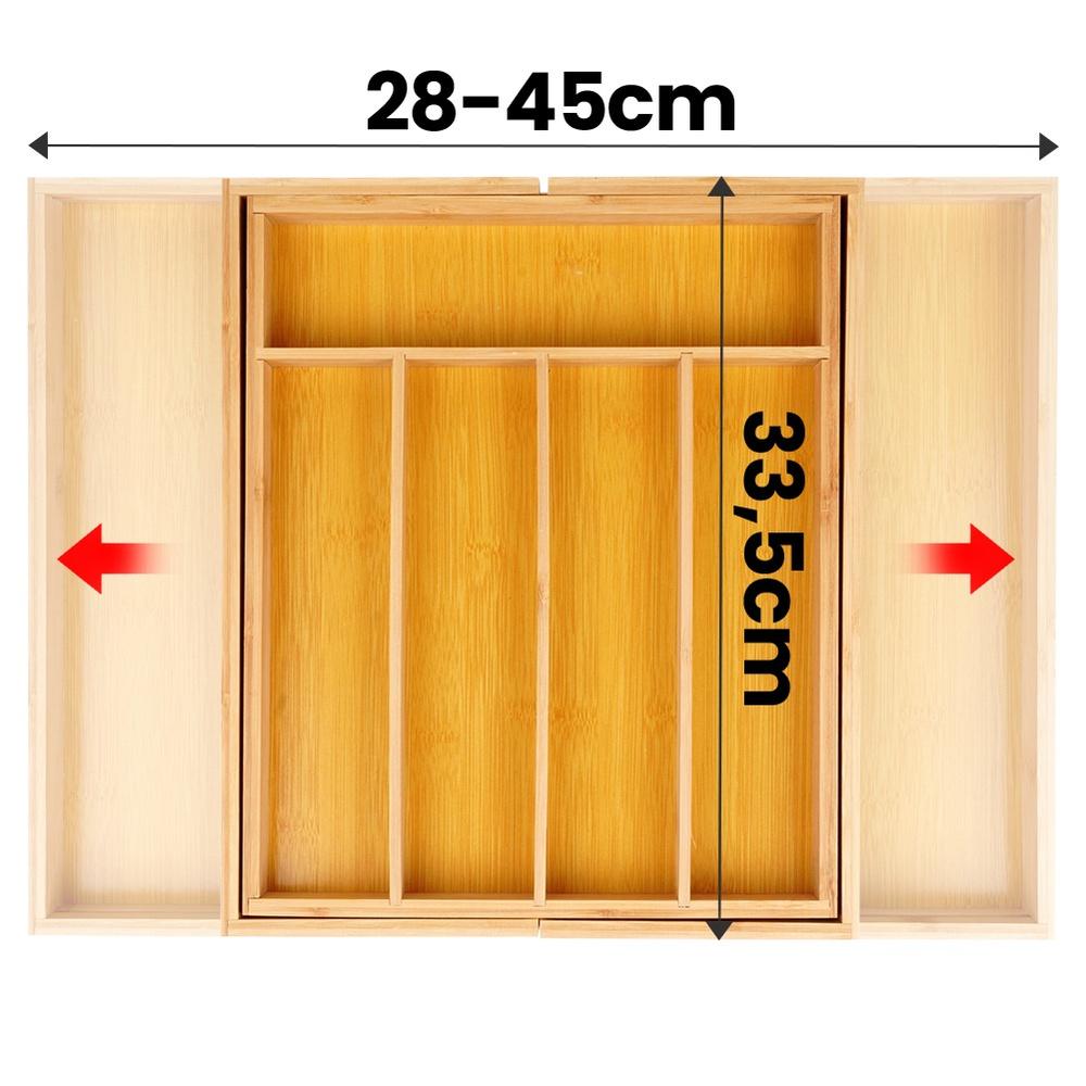 Bamboo Insert for Cutlery, Drawer Utensils, Extendable, Adjustable, XL