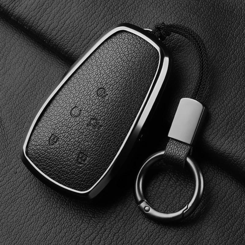 Aluminum Alloy Goatskin Car Key Case Cover For Changan Eado Unit Cs35Plus Cs55Plus Cs75Plus Car Key Protection Shell Accessories