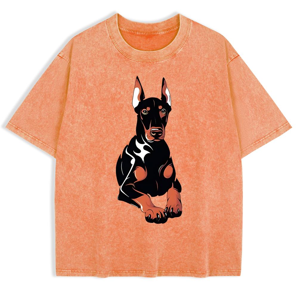 Doberman Dog Printing Washed T-Shirts Mens Cotton Short Sleeve Tops Summer O-Neck Oversized T Shirts Basic Clothes