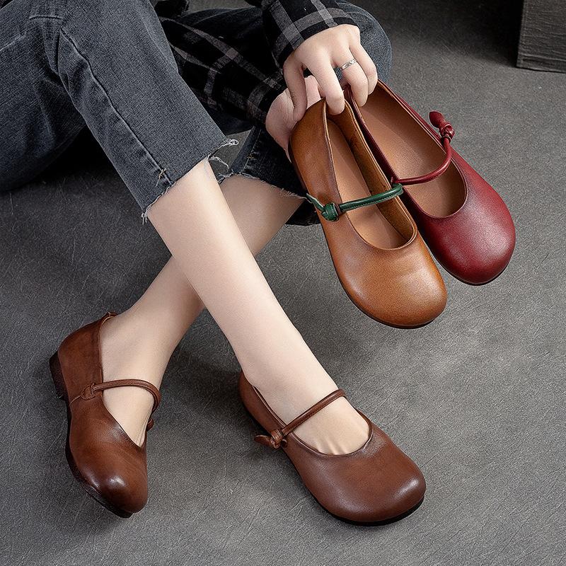 Spring New Flat Bottom Low-top Spot Polish Retro Style Front Buckle Single Shoes Literary Style Women