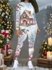 Women's Christmas Print 2-Piece Outfit: Long Sleeve Crew Neck Top & Pants, Holiday Limited Casual Party Gift Suit