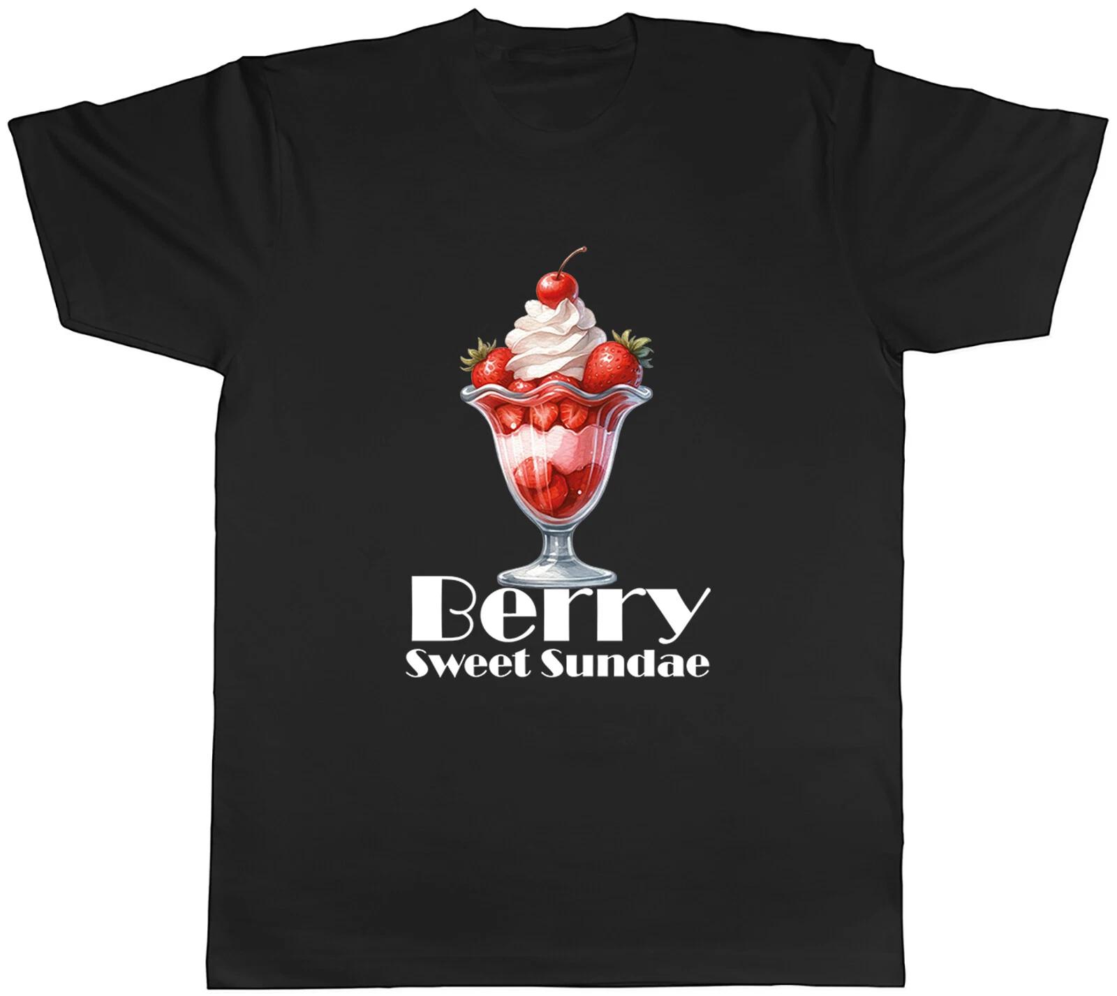Strawberry Sundae Desert Mens T-Shirt Berry Sweet Sundae Ice Cream Tee Gift S