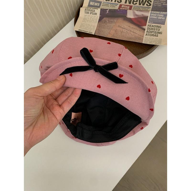 Niedliche Baskenmütze mit Schleife für Damen im Frühling und Herbst Kleine Wolkenmalermütze mit großem Kopfumfang