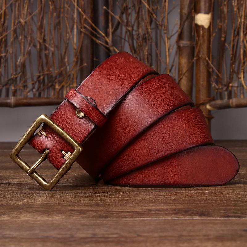 

Ремень мужской ретро модный и персонализированный модный состаренный чистый коровья кожа латунная пряжка корейский повседневный джинсовый ремень 125cm