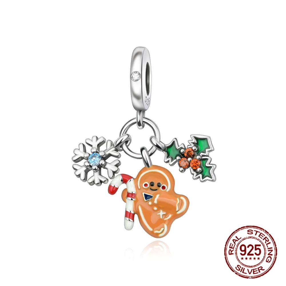 

copper Gingerbread Man Snowflake Christmas Tree Pendant Charm Compatible With Authentic Charm Bracelets Women Do It Yourself Jewellery Gift