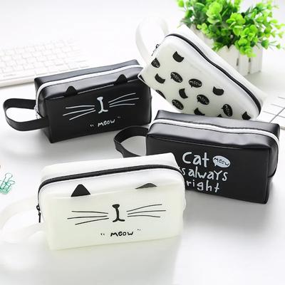 Creative Cute Black White Cat Square Pencil Case Portable Large Capacity Student Stationery Bag Kawaii Girl School Supplies