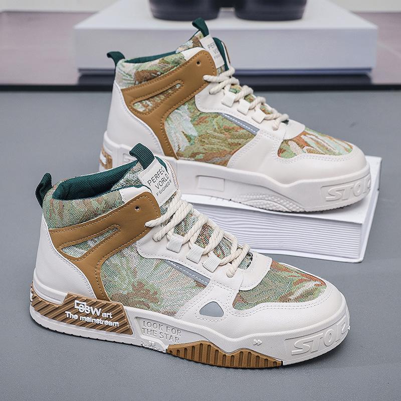 

Men s shoes 2025 autumn new breathable high-top men s Korean version trendy versatile platform fashion casual board shoes trendy shoes 39 зелёный