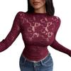Autumn Sheer Mesh Floral Lace Blouse for Women, V-Neck Sexy Party Clubwear