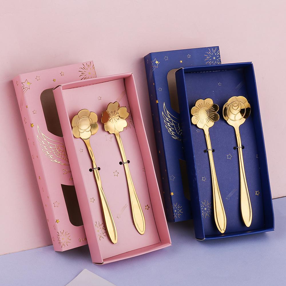 HANYANG Cutlery Set Small Spoon Gift Set Cherry Blossom Spoon Gift Set Rose Leaf Spoon Fruit Fork Gift Set