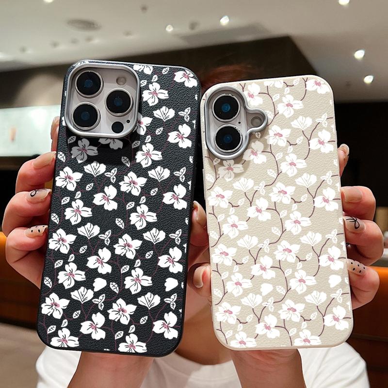 

Белый цветочный узор кожаный текстурный чехол для iPhone 16 15 Pro 14 Plus 13 12 11 Pro Max Xs Max Xr 8 7 6 Plus ударопрочный тонкий мягкий чехол из ТПУ iPhone 16 чёрный