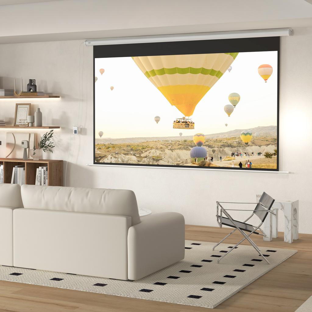 Projector Screen, 16:9 Format, Remote Control, 266 x 149 cm (120 inch), White
