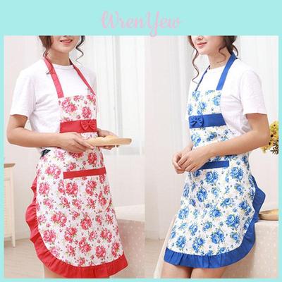 Elegant Women Floral Kitchen Bib Apron With Stylish Pockets For Cooking And Baking
