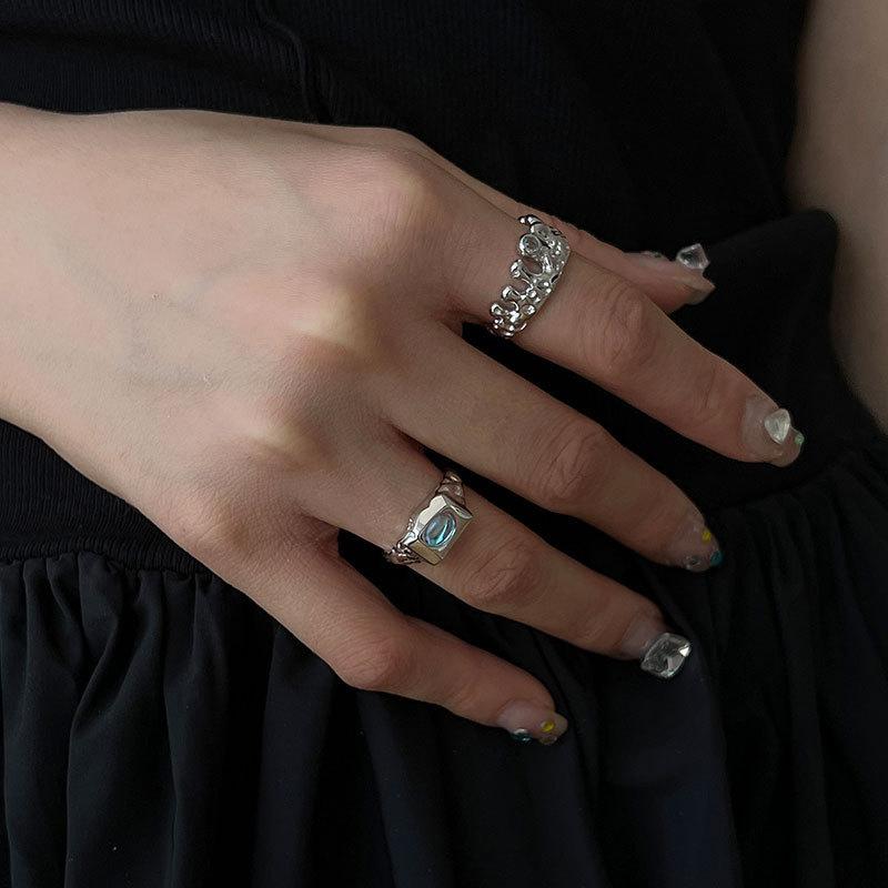 Unique Silver S925 Adjustable Ring For Women Highlighting Mesmerizing Moonstone And Blue