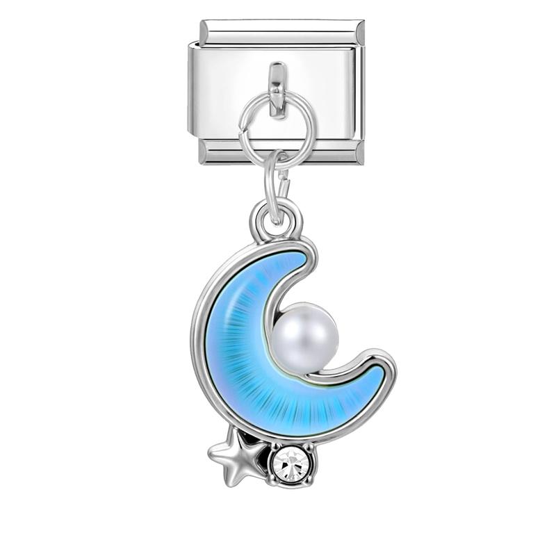 Fashion Crystal Heart Star Flower Moon Tassel Chain Pendant Italian Charm Link Fit 9mm Bracelet Stainless Steel Women DIY Making