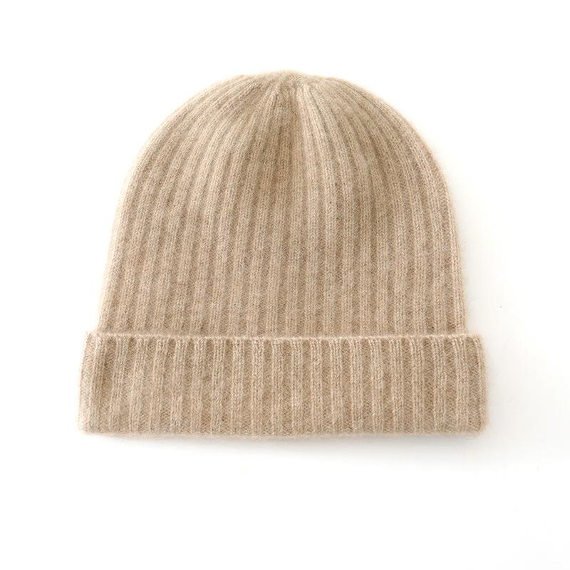 Cashmere Autumn and Winter New Men's and Women's Solid Color Flanged Vertical Striped Casual Hats  Warm Ear Protecting Headscarves Knitted Hats