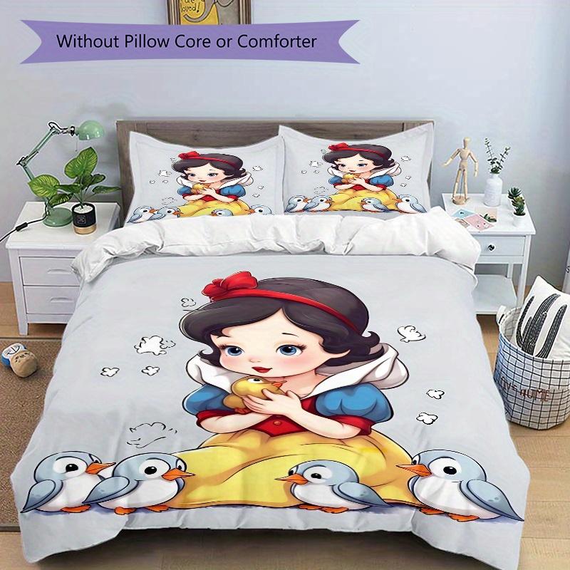 3pcs Disney Snow White and the Birds Quilt Cover Set (1 Quilt Cover + 2 Pillowcases Without Pillow Core), High-Definition Printing for Home and D