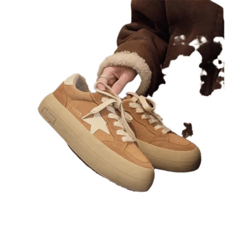 Round head muffin thick-soled bread shoes retro splicing casual style star board shoes women