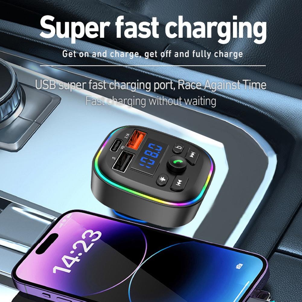 Wireless Car MP3 Player FM Transmitter with Hands Calling and USB C Fast Charging Dual USB Car Charger for 12 Volt Cars