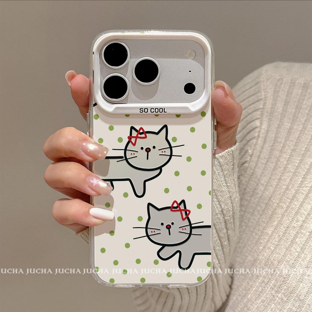Applicable to Apple 17promax mobile phone case with bracket new iphone16 personalized cartoon polka dot dancing cat
