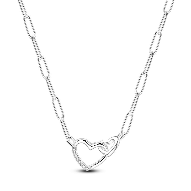 

925 Silver Heart to Heart Necklace Original Love Pendant Chain For Women Wedding Engagement Fine Jewelry Gift