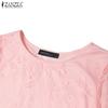 ZANZEA Women Summer Round Neck 3/4 Sleeve Hollow Lace Patchwork Blouse