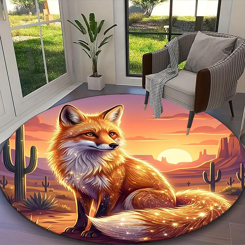 

Ancient Azure Fox Spirit Print Round Rug, Multi-functional Office Chair Sofa Carpet, Easy Clean Carpet for Home and Living Spaces Diameter 60cm