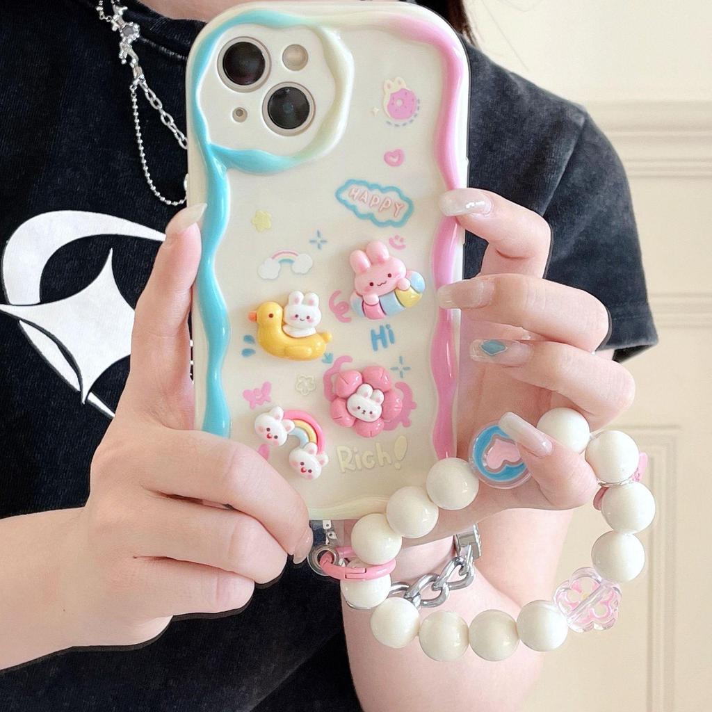 Carine Cover per Telefono a Catena con Fiori 3D Cartoon Per iPhone 15 Pro Max 14 12 11 13 Mini X XR XS 6 6S 7 8 Plus SE Custodia Morbida in Silicone