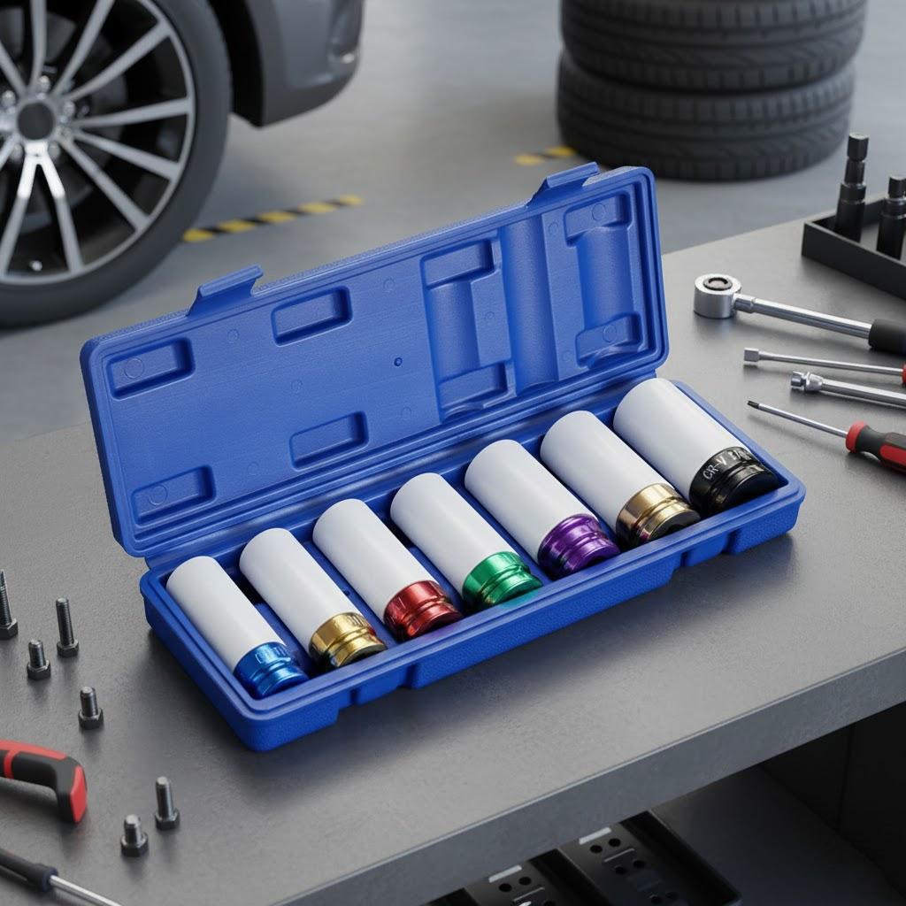 7PCS Pneumatic Wrench Set Socket Colorful Tire Screw Socket 12 Inch Pneumatic Air Cannon Slim Extended Tool Accessories