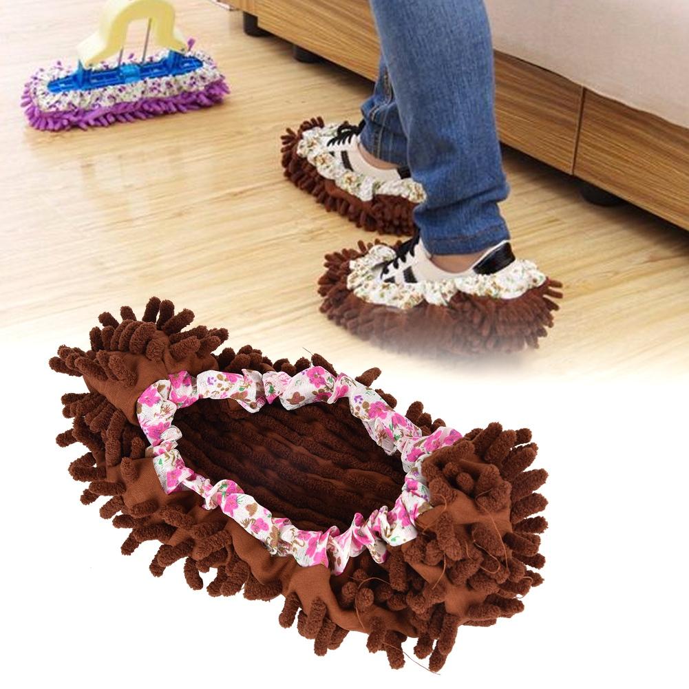 1 Piece Reusable Detachable Washable Household Floor Cleaning Slipper Mop Shoes Cover (Coffee)