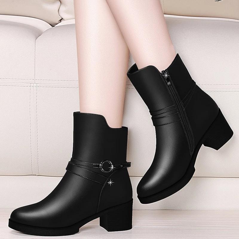 

Elegant Women s Ankle Boots Leather Short BootLady Winter High Heel Shoes Wedding Party Formal Dress Shoes Keep warm 35