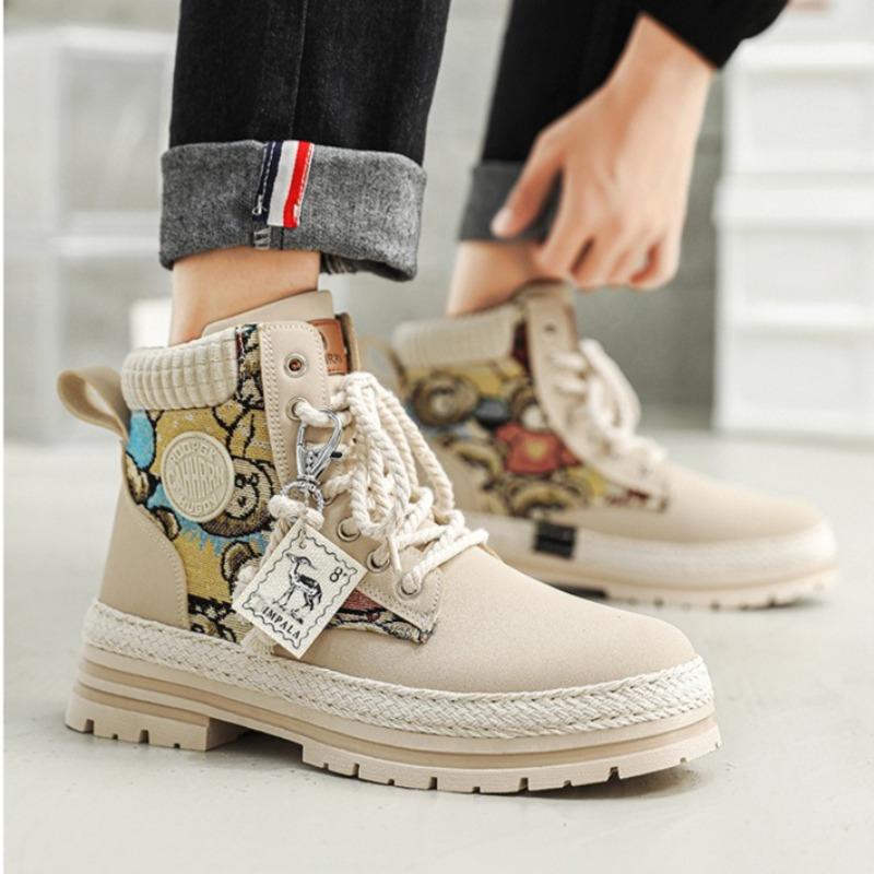 Fashion Men High Top Boots Fad Trend Outdoor Comfort Ankle Boot for Men Lace-Up Boot Retro British Style Tooling Boots Botas Para Hombre