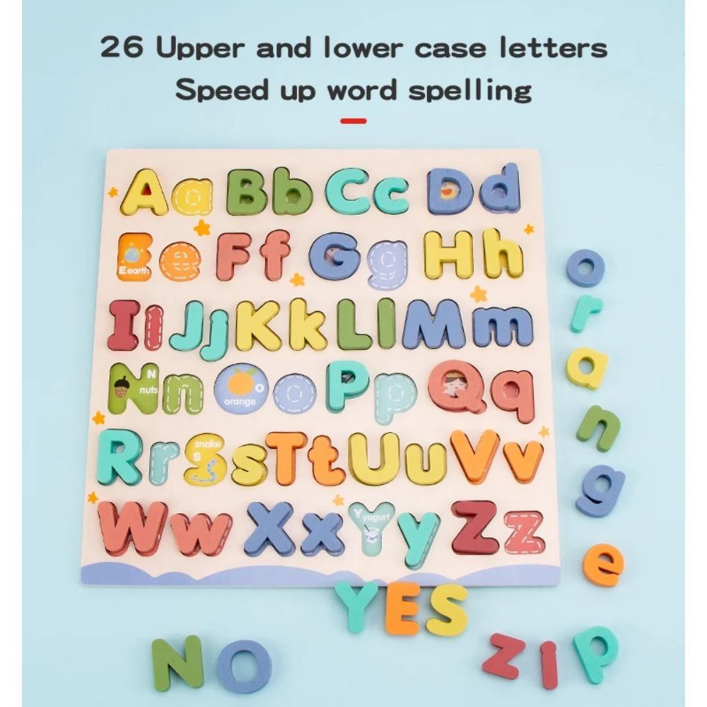 Dřevěné Vzdělávací Abc Puzzle Velká a Malá Písmena pro Dárky k Narozeninám Chlapci Dívky Rodinná Hra Děti Předškoláci