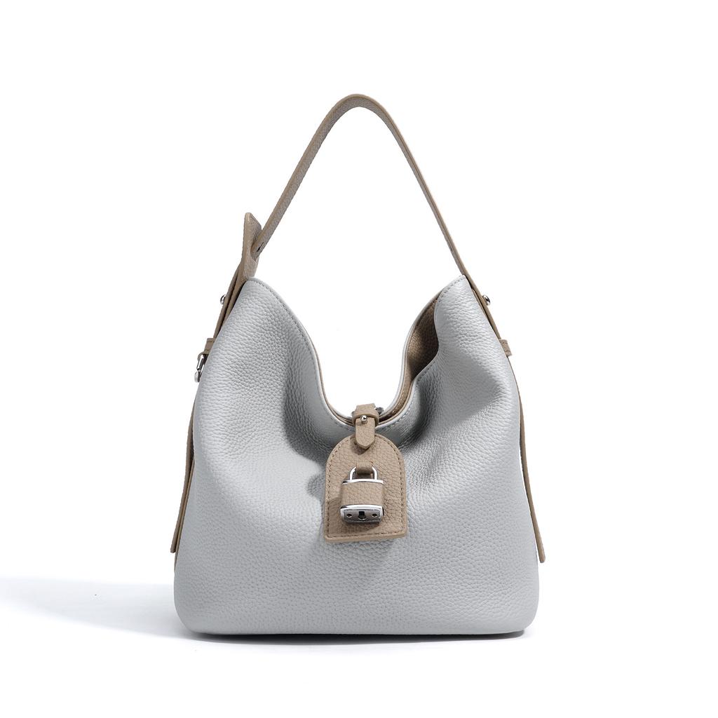 New High-end Leather Niche Design Shoulder Bag Daily Commuting Large-capacity Bucket Casual Messenger Bag Women