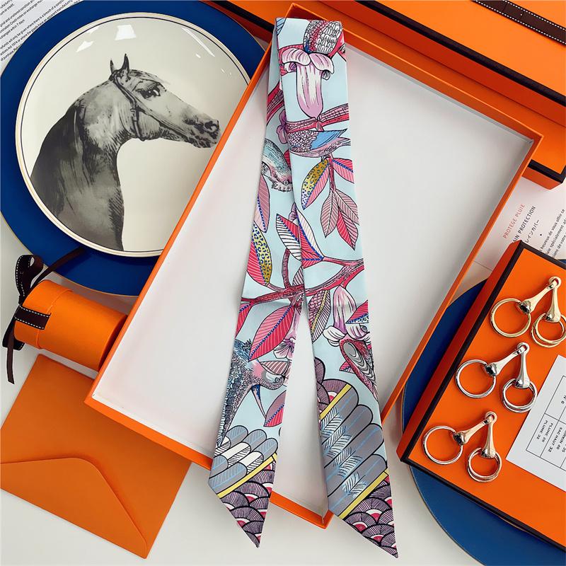 100% Silk High Quality Luxury Brand Scarf Women Headband Hair Band Foulard Tie Ribbon Neckerchief Skinny Scarves Accessories