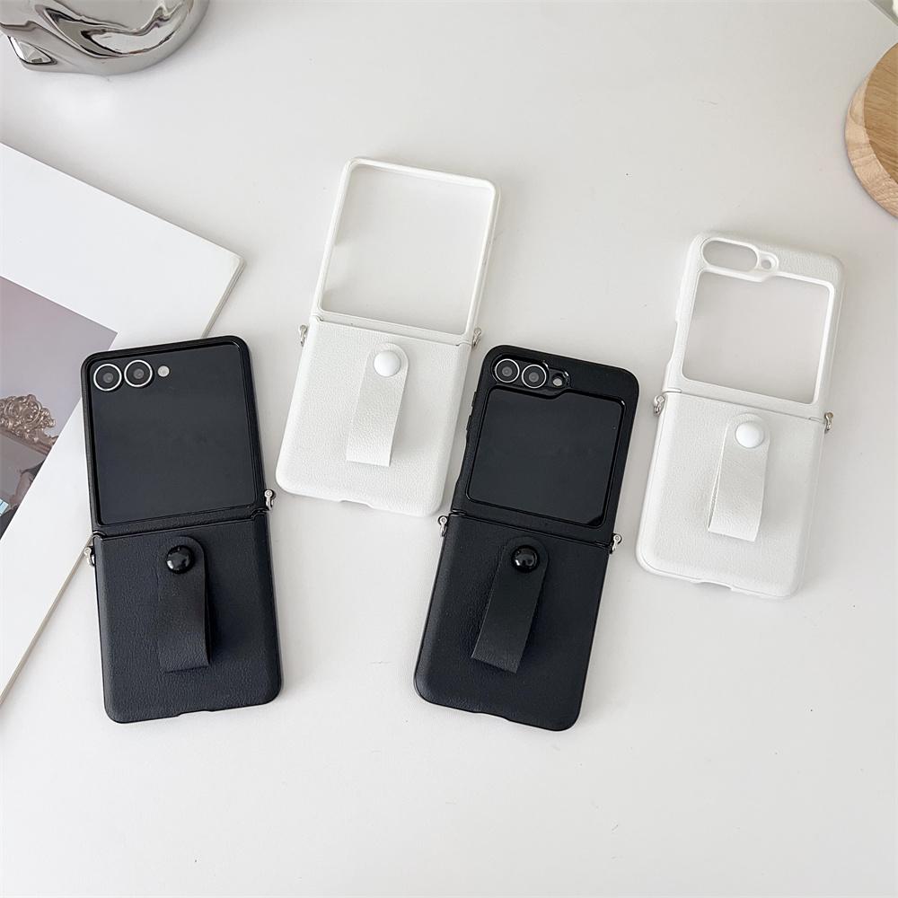 Luxe PU Leer Skin Polsband Telefoonhoesje voor Samsung Galaxy Z Flip 7 6 5 4 5G Flip5 Flip6 Flip7 FE Beschermende Achterkant