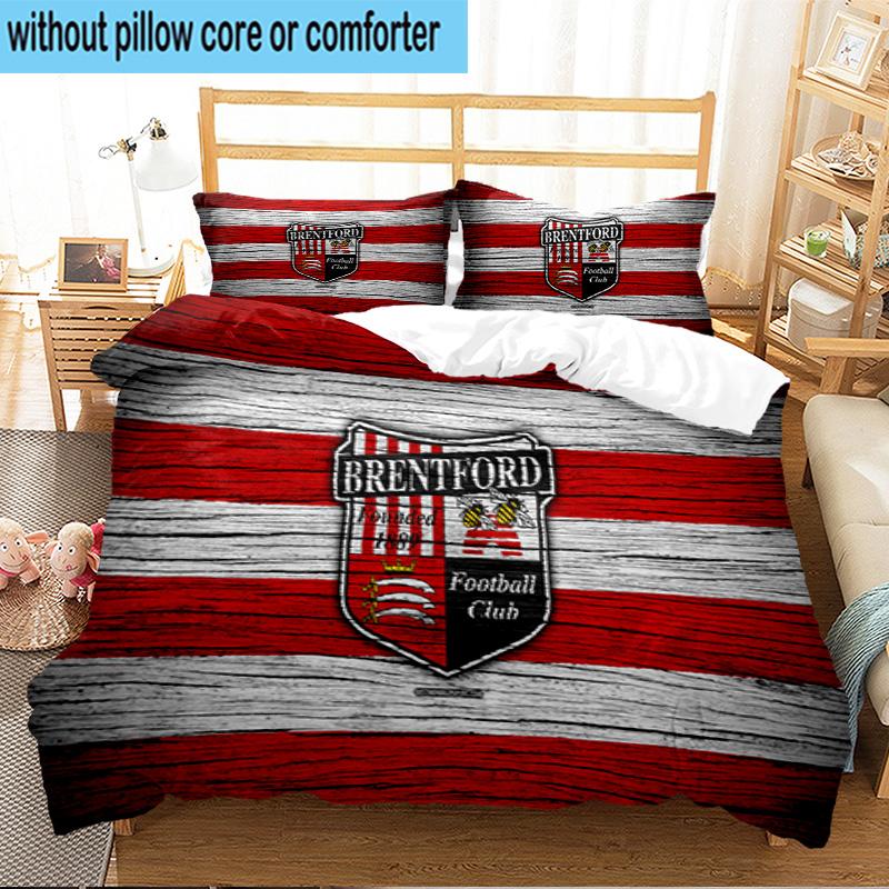 Brentford Football Club Crest 3PCS Print Bedding Set, Includes A Duvet Cover and Two Pillowcases for Bedroom, Dormitory, Suitable for All Seasons