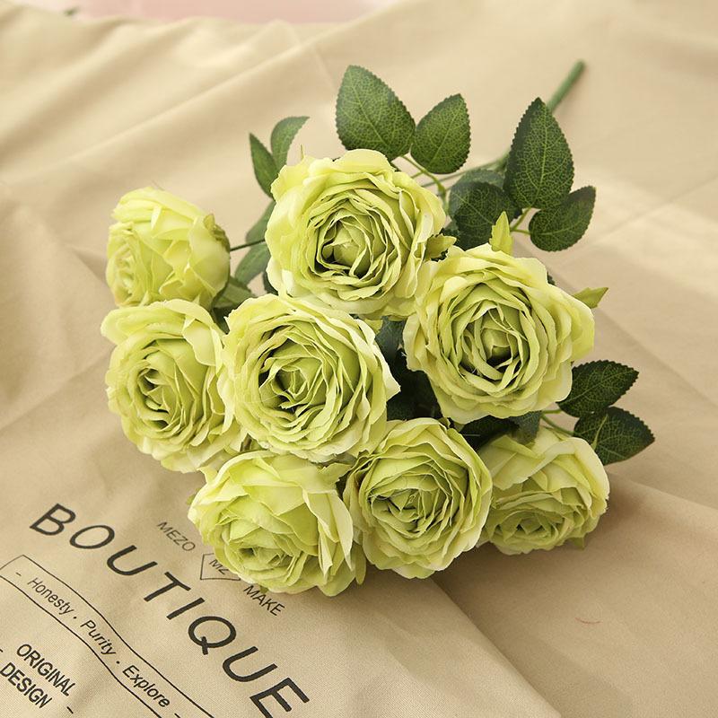 10 Heads Rose European Style Artificial Peonies Bride Bouquet Retro Romantic Wedding Decoration Living Room Home Event Layout