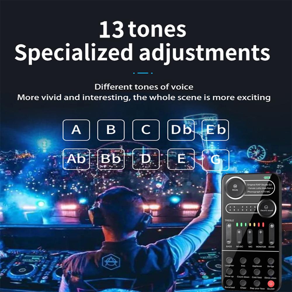 Voice Changer Portable External Live Sound Card Set with 9 Sound Effects Colorful Light Mini Live