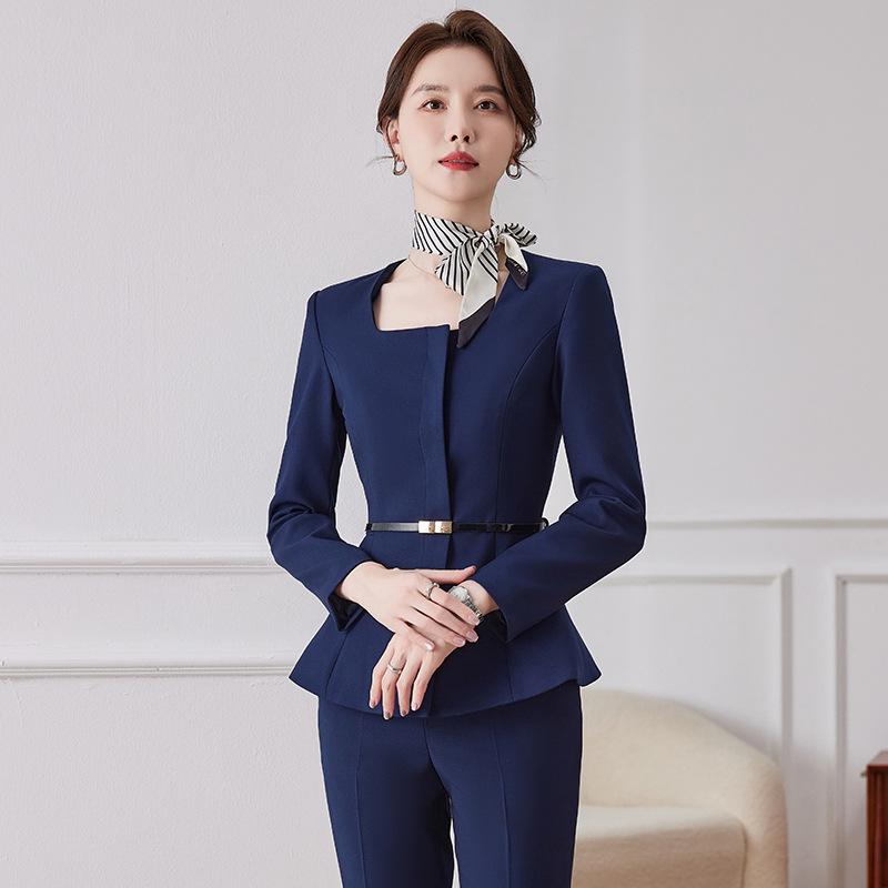 Women's Dark Blue Professional Suit - Spring/Summer Hotel Manager Reception Uniform