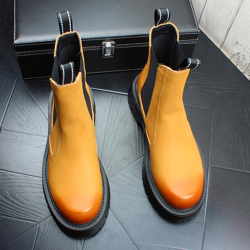 

Мужская роскошная модная одежда для вечеринок и ночных клубов, ботинки челси, оригинальные кожаные туфли на платформе, трендовые красивые ковбойские сапоги, короткие ботинки 39 чёрный