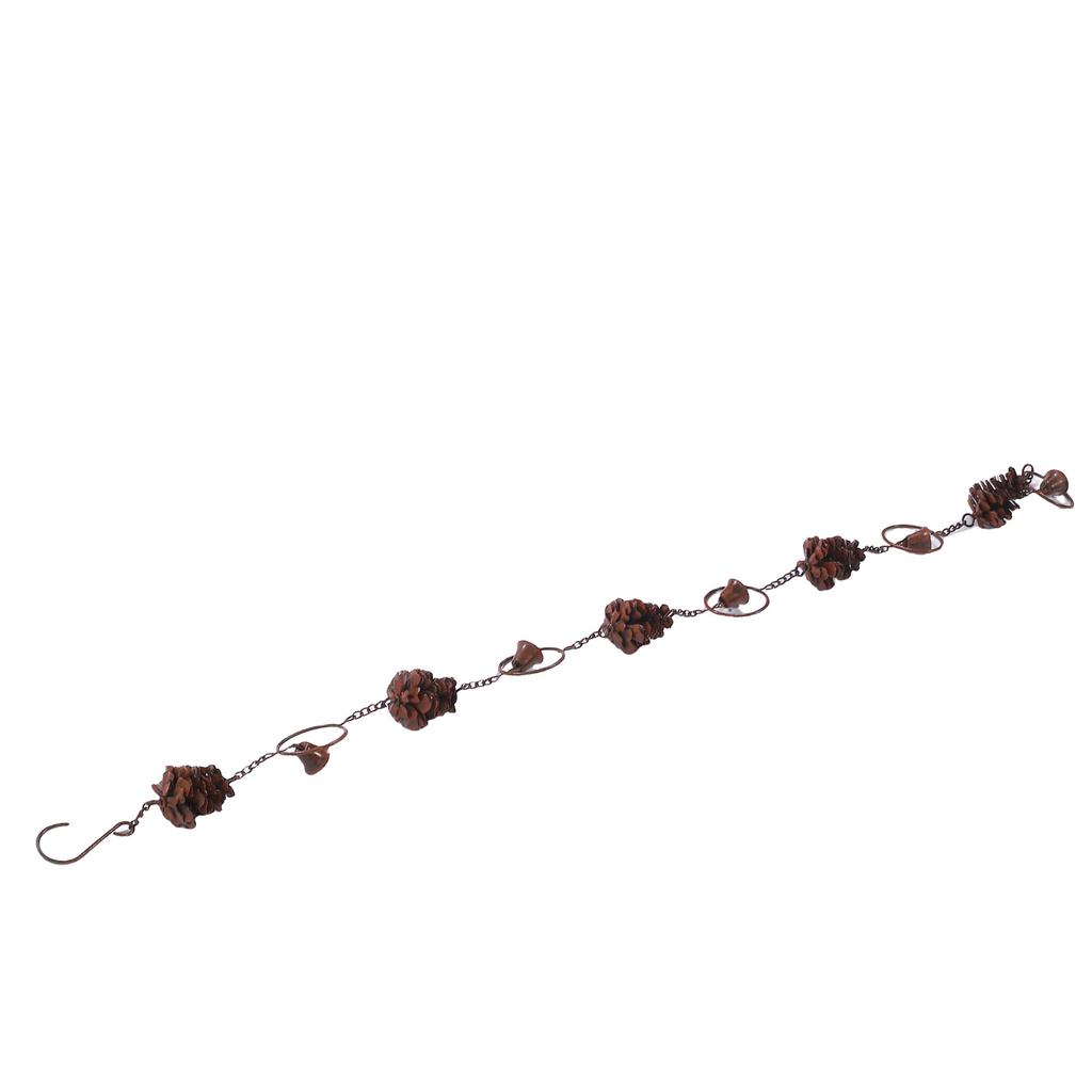 Rain Chain Pine High Efficiency Iron Decorative Rain Catcher Chain with 5 Pine Cones and 5 Bells for Yard Garden